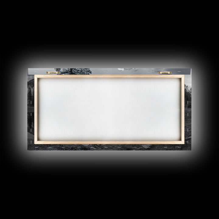 Campfire Sunset, Lake Reflections, Wilderness Escape, Nature Serenity, Framed Canvas Print, Rustic Decor, Autumn Wall Art, Living Room