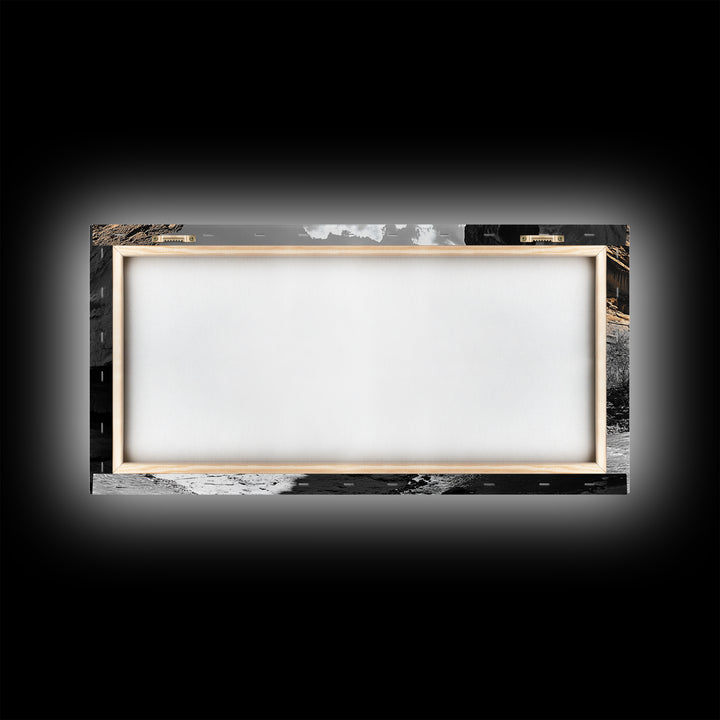 Desert Canyon, River Shadows, Rock Formations, Wild Terrain, Framed Canvas Print, Nature Wall Art, Earth Tone Decor, Living Room Style