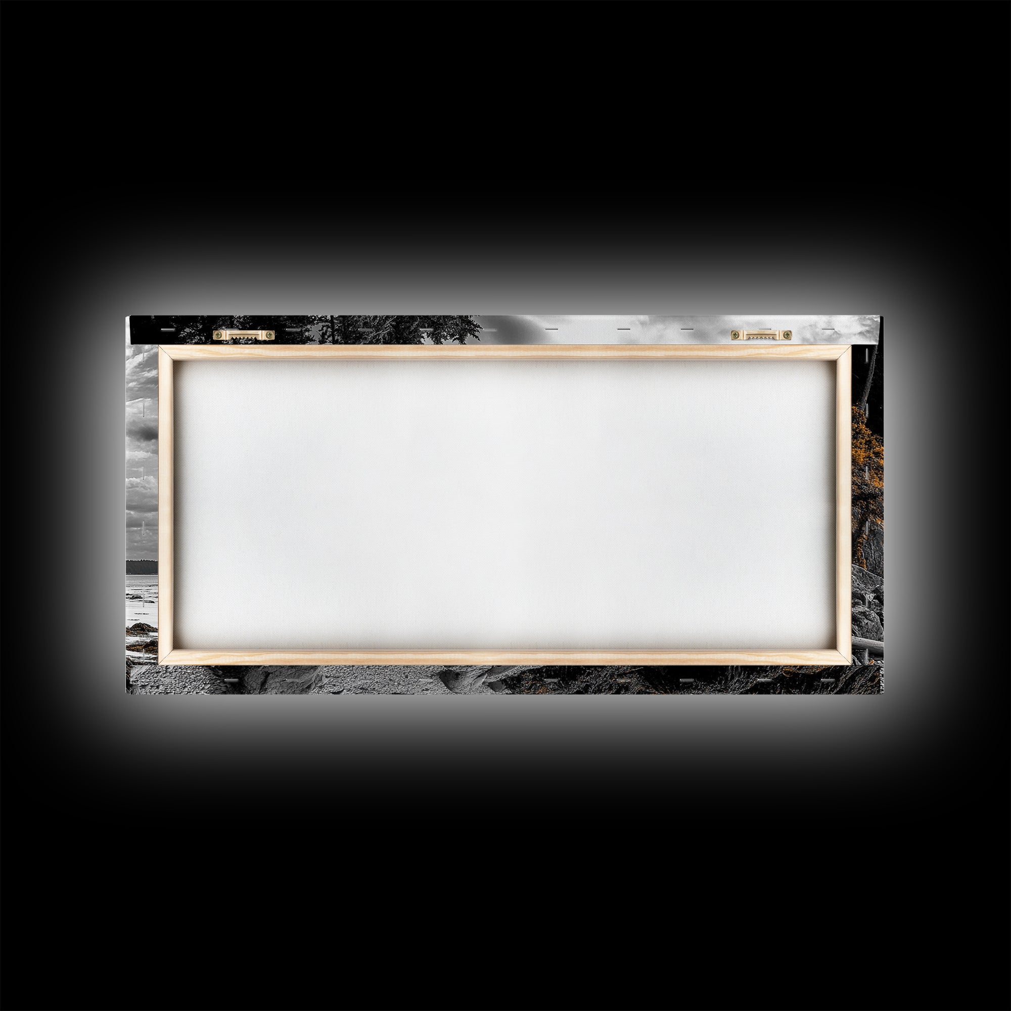 Autumn Coastline, Orange Forest Edge, Framed Canvas Print, Coastal Nature Art, Fall Wall Decor, Rustic Living Room Style, Moody Sky