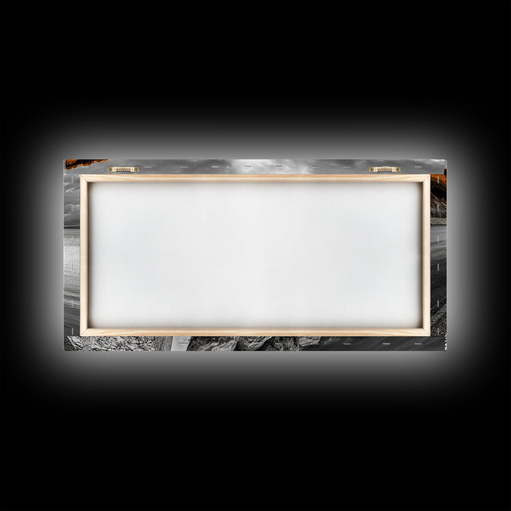 Cliffside Road, Autumn Drive, Ocean View, Stormy Sky, Canvas Print fall landscape art, modern hallway decor, minimalist travel scene