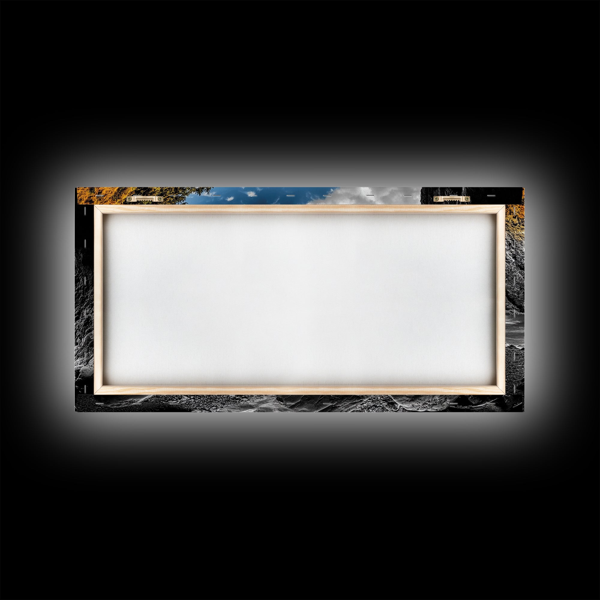 Rocky Cove, Coastal Escape, Golden Hillside, Ocean View, Canvas Print boho coastal art, fall themed decor, living room wall piece