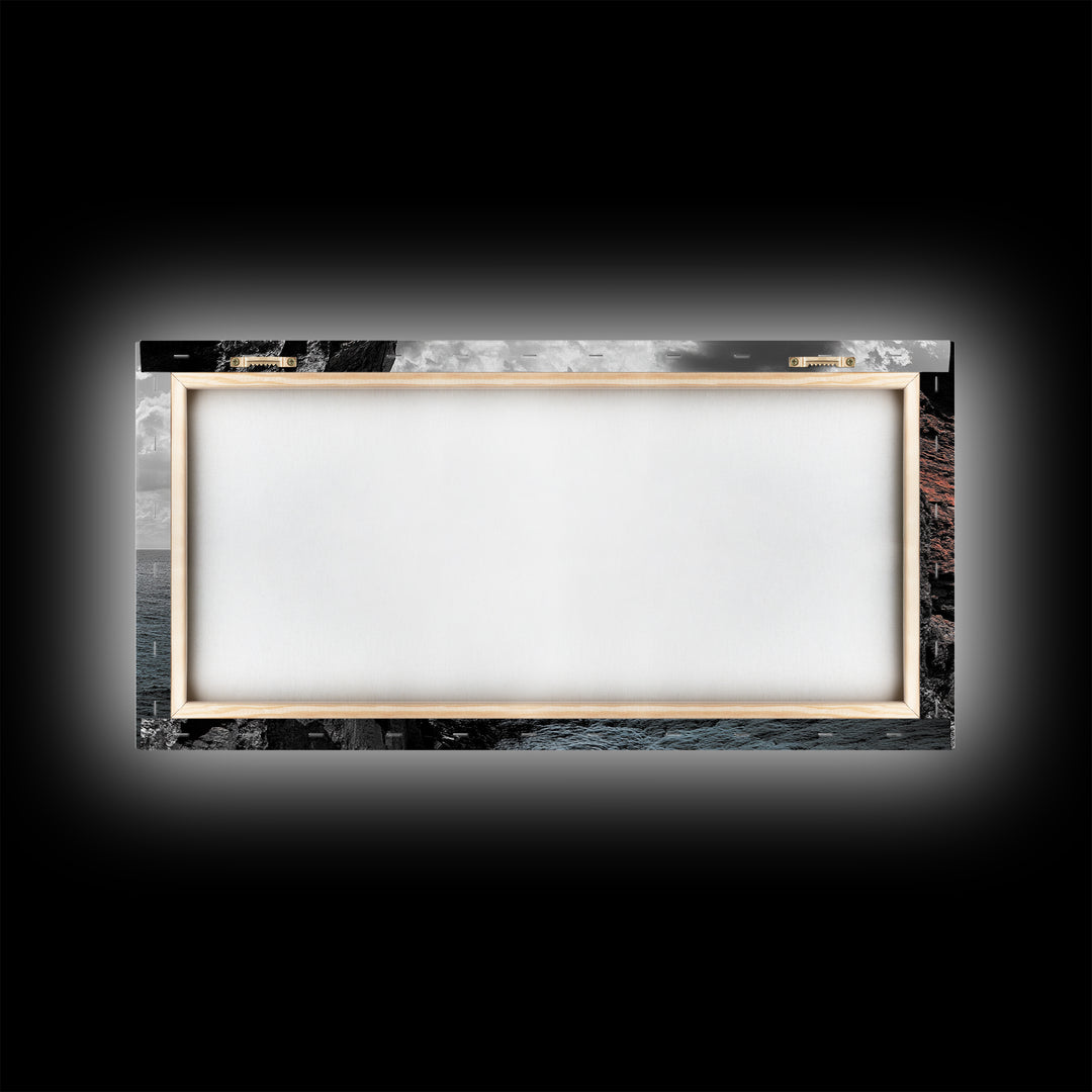 Cliff Edge, Ocean Drop, Moody Seascape, Dramatic Rock Face, Canvas Print modern landscape art, monochrome minimalist decor, bedroom wall art