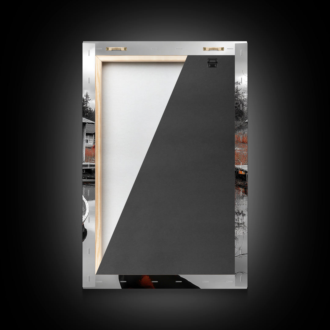 Cabin Reflection, Rustic Rowboat, Autumn Red, Lake Dock, Canvas Print, Fall Wall Art, Country Home Decor, Rustic Landscape, Lodge Style Art