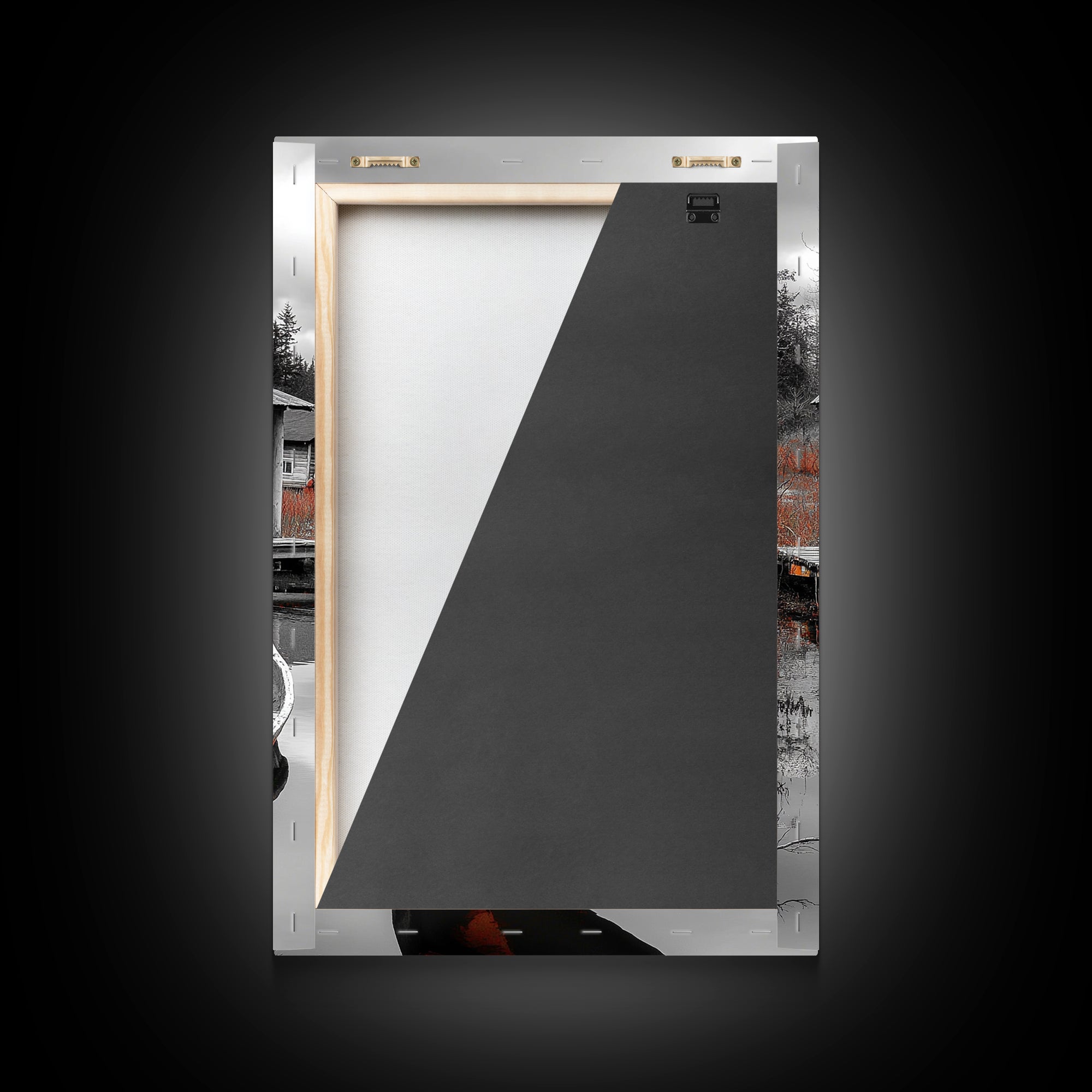 Cabin Reflection, Rustic Rowboat, Autumn Red, Lake Dock, Canvas Print, Fall Wall Art, Country Home Decor, Rustic Landscape, Lodge Style Art