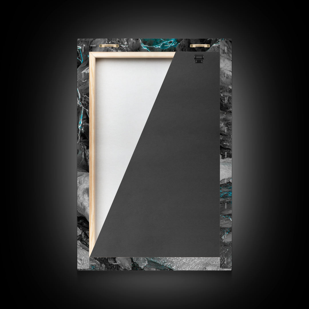 Blue Ice Cave, Winter Tunnel, Arctic Wonderland, Framed Canvas Print, Nature Wall Art, Minimalist Photography, Cool Tone Decor