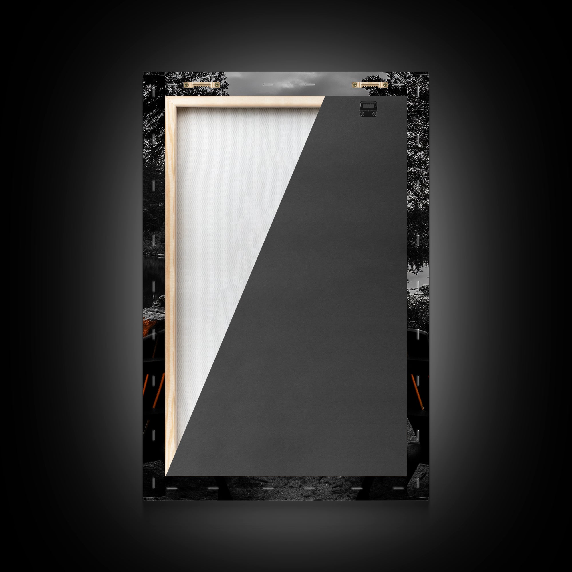 Campfire Chairs Lake, Autumn Firepit Scene, Rustic Retreat, Cabin Escape, Framed Canvas Print, cozy wall art, man cave cabin decor