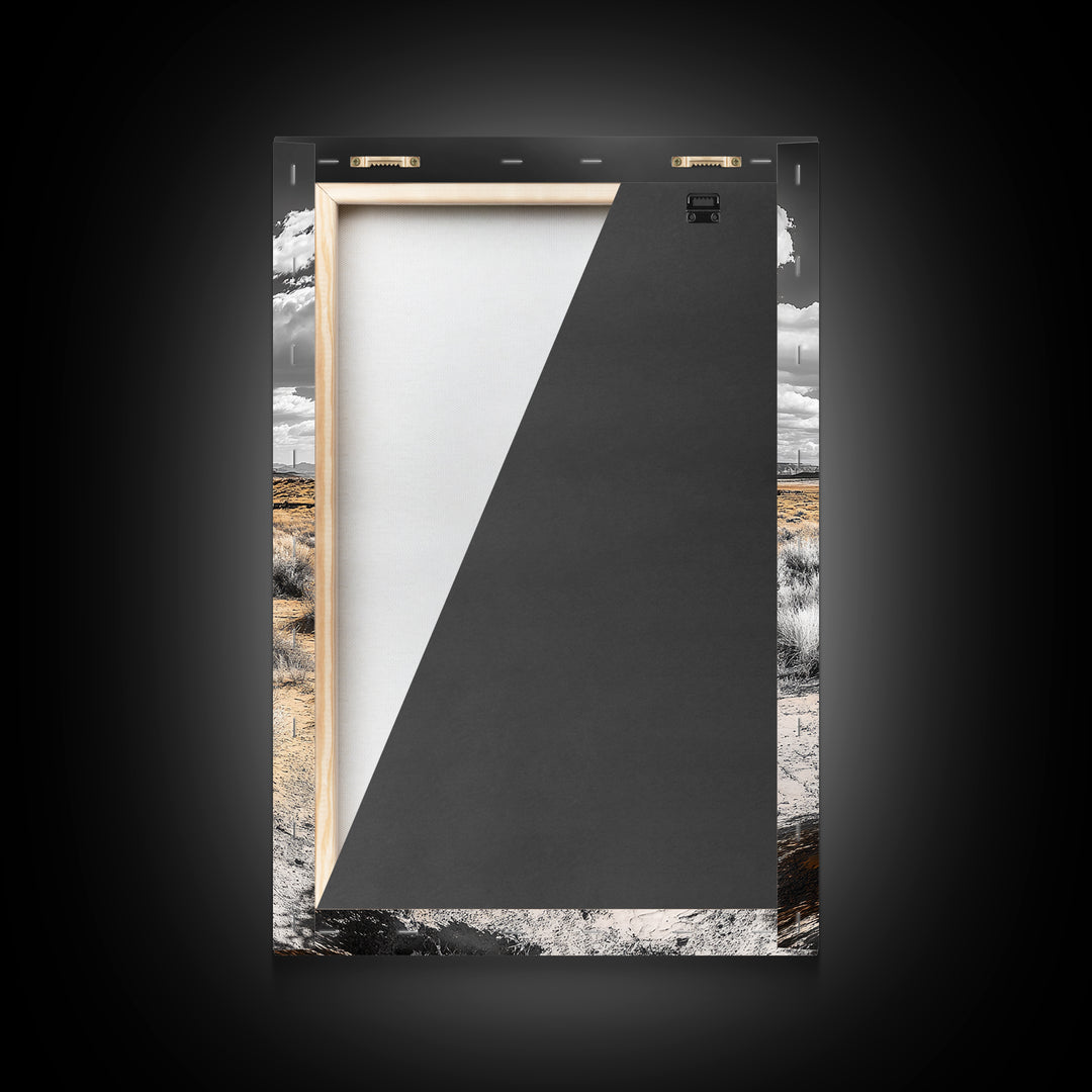 Desert Plateau View, Western Landscape Art, Rustic Nature Decor, Yellow Sagebrush, Framed Canvas Print, Southwestern Living Room Art