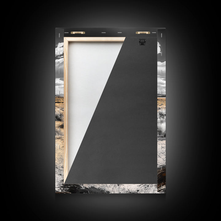 Desert Plateau View, Western Landscape Art, Rustic Nature Decor, Yellow Sagebrush, Framed Canvas Print, Southwestern Living Room Art