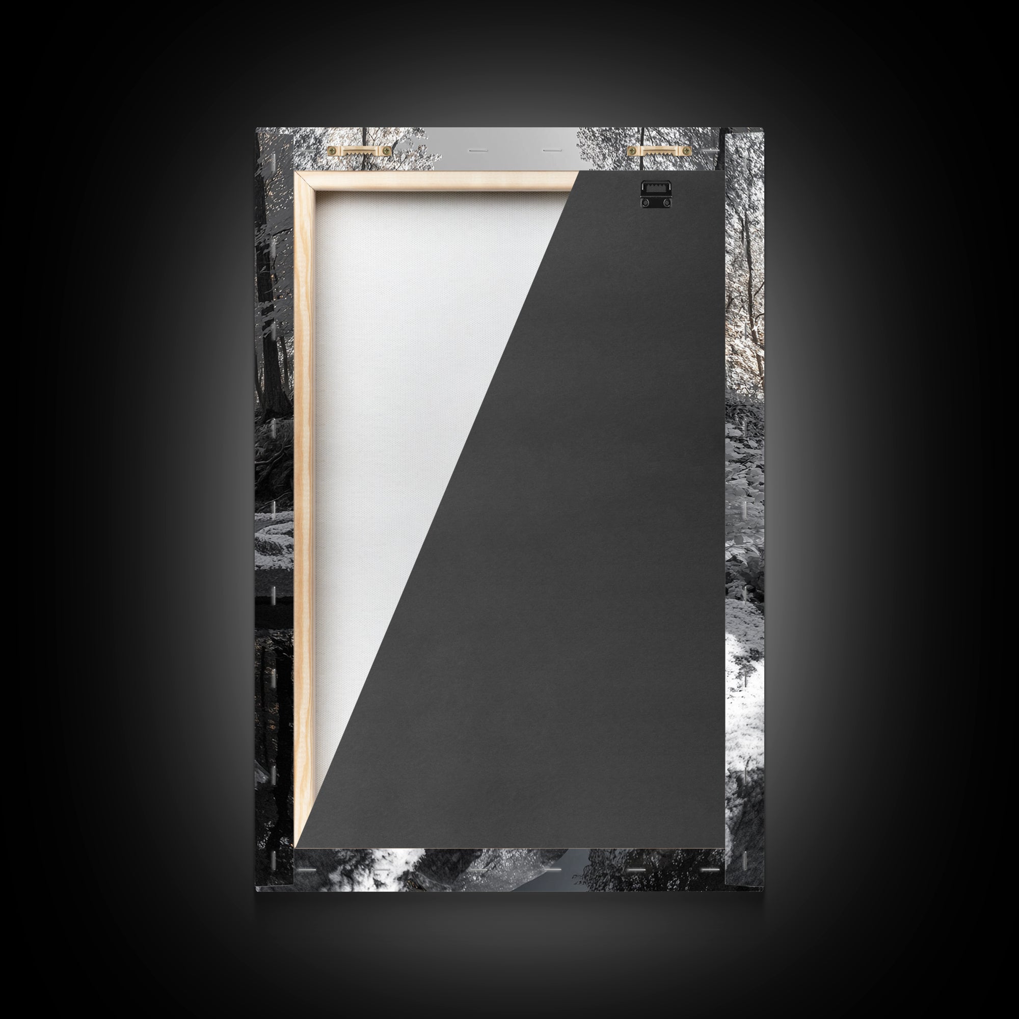 Autumn Creek Walk, Monochrome Forest Stream, Fall Reflections, Framed Canvas Print, Entryway Wall Art, Nature Trail Photography Decor