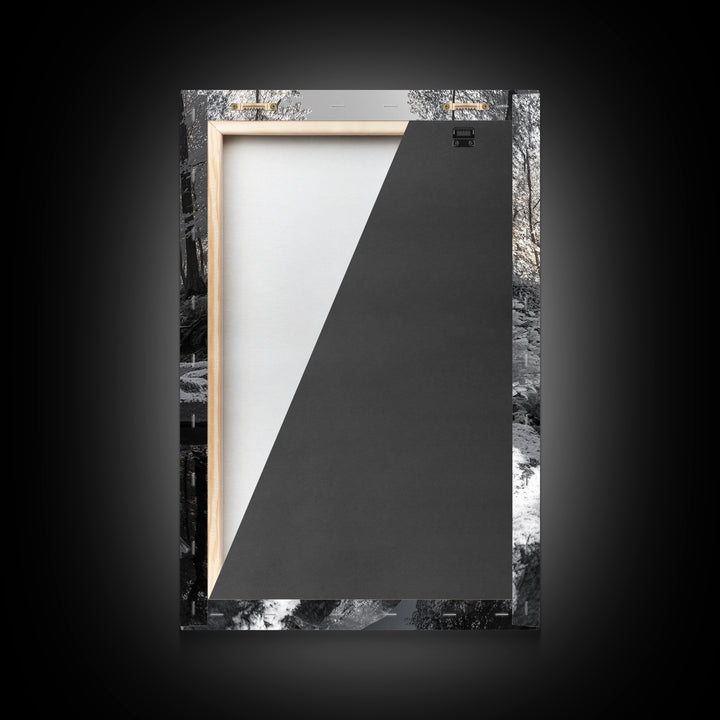 Autumn Creek Walk, Monochrome Forest Stream, Fall Reflections, Framed Canvas Print, Entryway Wall Art, Nature Trail Photography Decor