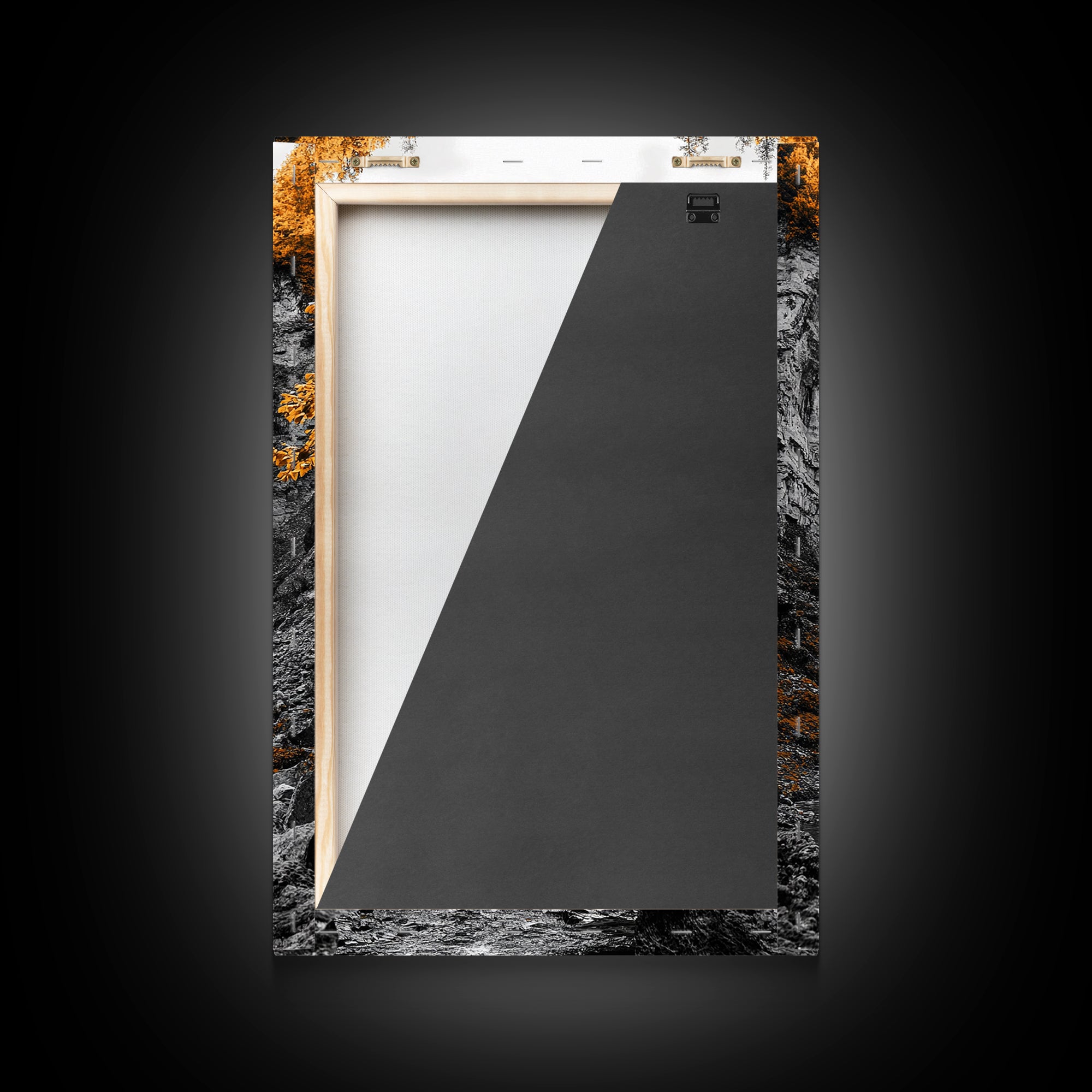 Autumn Waterfall, Forest Stream, Yellow Trees, Canvas Print, Nature Wall Art, Fall Decor, Moody Landscape Art, Living Room Wall Art