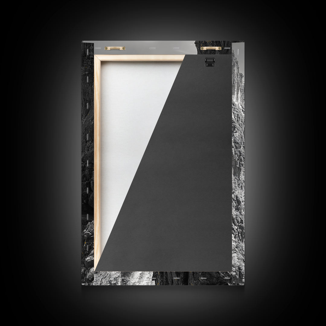 Cliff Tree, Yellow Foliage, Hiker Scene, Framed Canvas Print, Landscape Art, Fall Wall Decor, Adventure Wall Art, Office Statement Piece