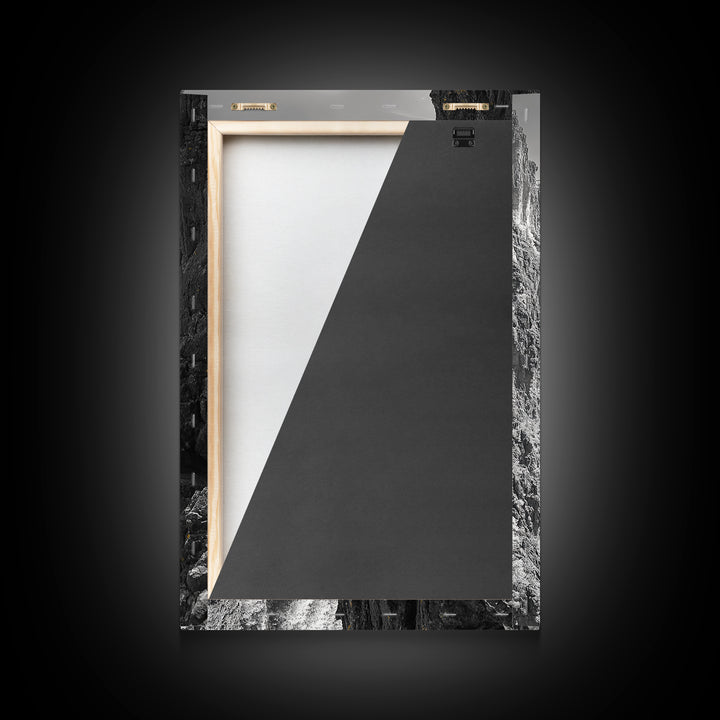 Cliff Tree, Yellow Foliage, Hiker Scene, Framed Canvas Print, Landscape Art, Fall Wall Decor, Adventure Wall Art, Office Statement Piece