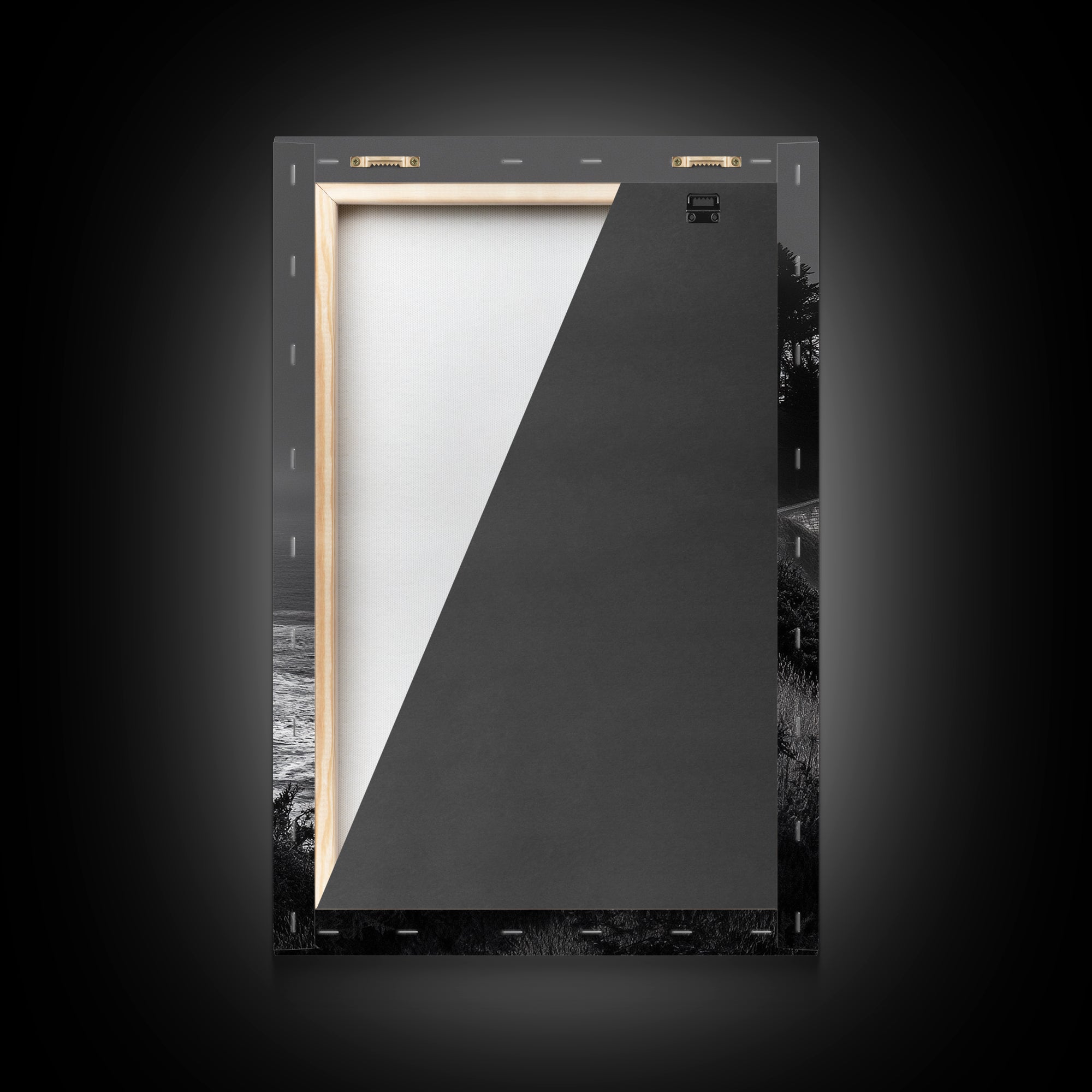 Cabin on Cliff, Moody Coastal Art, Glowing Window, Sunset Seascape, Framed Canvas Print, Minimalist Landscape, Living Room Wall Art