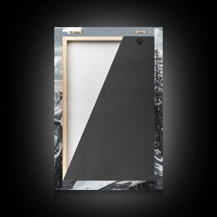 Crater Lake, Snowy Mountains, Scenic Reflection View, Framed Canvas Print, Cabin Wall Art, Winter Landscape Decor, Nature Vibes