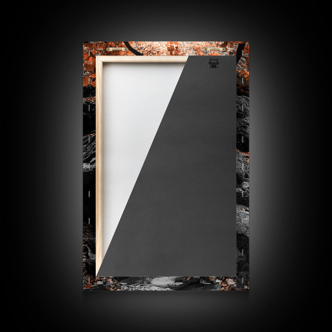 Rocky Trail, Autumn Leaves, Forest Path, Framed Canvas Print, Fall Nature Wall Art, Rustic Entryway Decor, Hiking Landscape Art