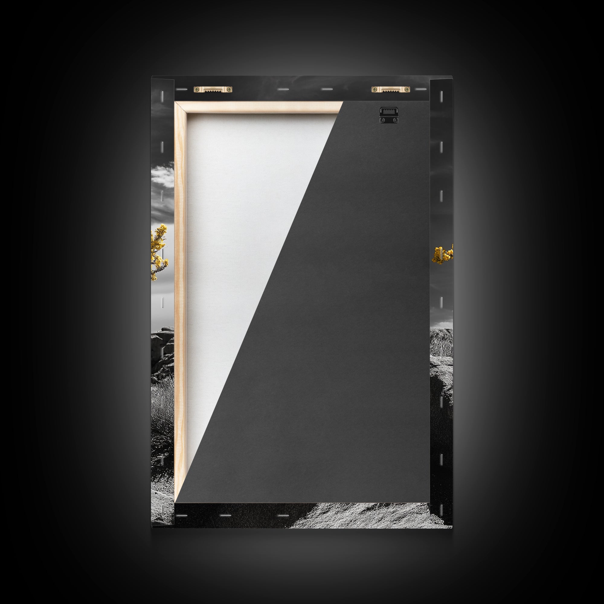 Desert Bloom, Yellow Tree, Rocky Hill, Framed Canvas Print, Southwest Wall Art, Boho Nature Decor, Minimalist Desert Landscape