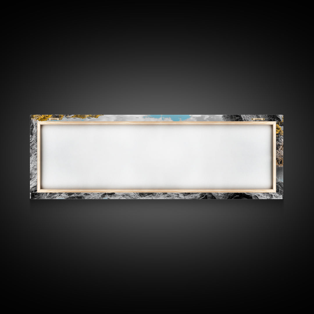 Abandoned Rowboat, Rustic Shore, Autumn Cove, Island Serenity, Framed Canvas Print, Lakehouse Decor, Coastal Wall Art, Nature Print