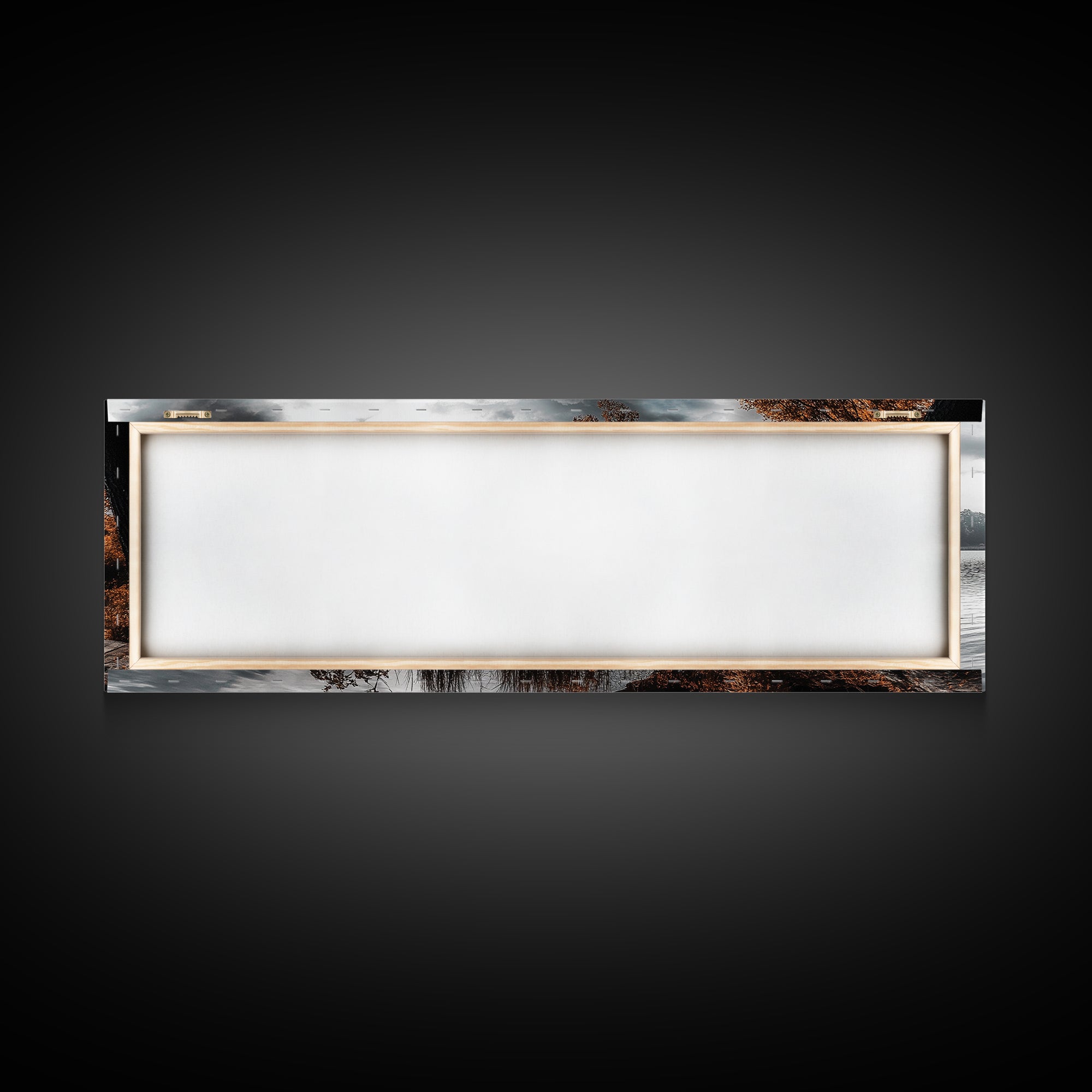 Autumn Lake, Stormy Sky, Wooden Dock, Canvas Print, fall landscape wall art, cozy home decor, cabin style print, orange forest reflections