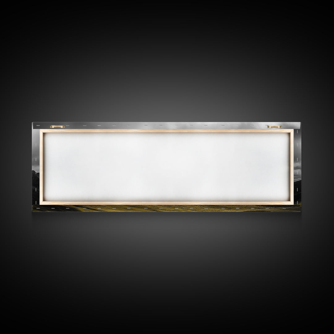 Black Mountain Peak, Moody Sky, Bold Yellow Hillside, Framed Canvas Print, Nature Art, Bedroom Wall Decor, Modern Landscape Print