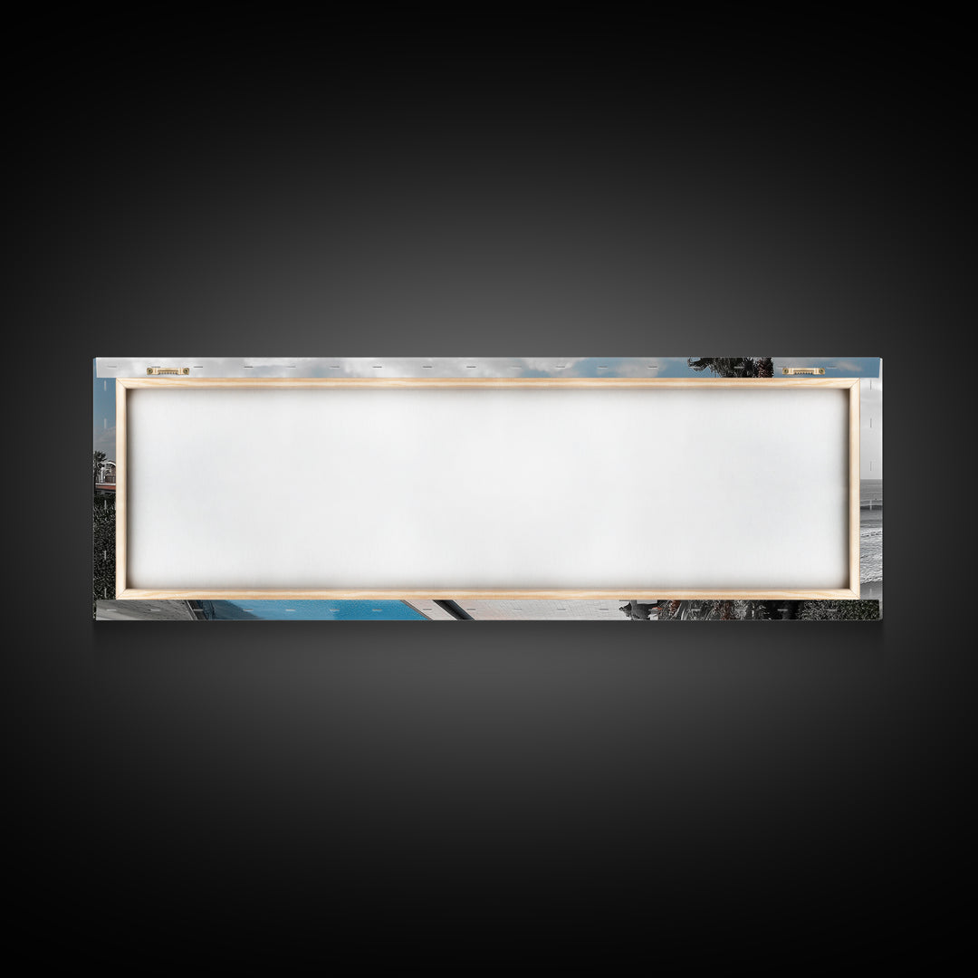 Coastal Villa, Ocean View, Infinity Pool, Sunset Escape, Framed Canvas Print, Beach House Decor, Mediterranean Art, Living Room Wall Art