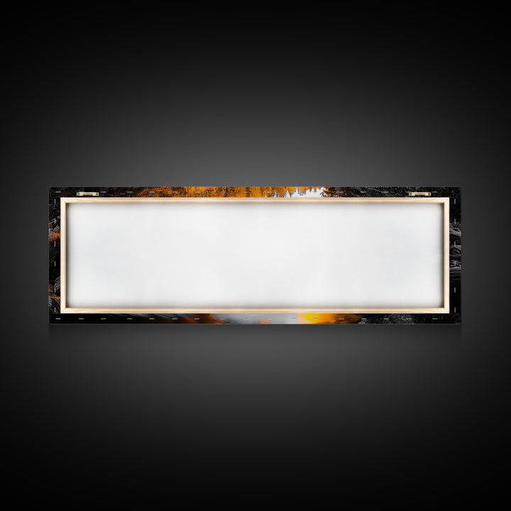 Autumn Waterfall, Fall Trees, Golden Reflections, Tranquil Scene, Framed Canvas Print, Nature Wall Art, Seasonal Decor, Cozy Living Room