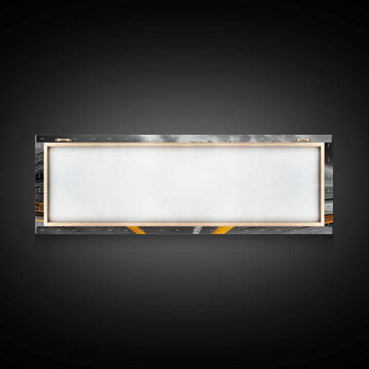 Coastal Highway Drive, Scenic Ocean Road, Stormy Sky Vibes, Framed Canvas Print, Modern Wall Art, Office Decor, Monochrome Landscape