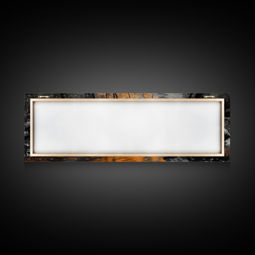 Autumn River Scene, Fall Forest Landscape, Tranquil Waters, Framed Canvas Print, Rustic Wall Art, Cabin Decor, Moody Photography