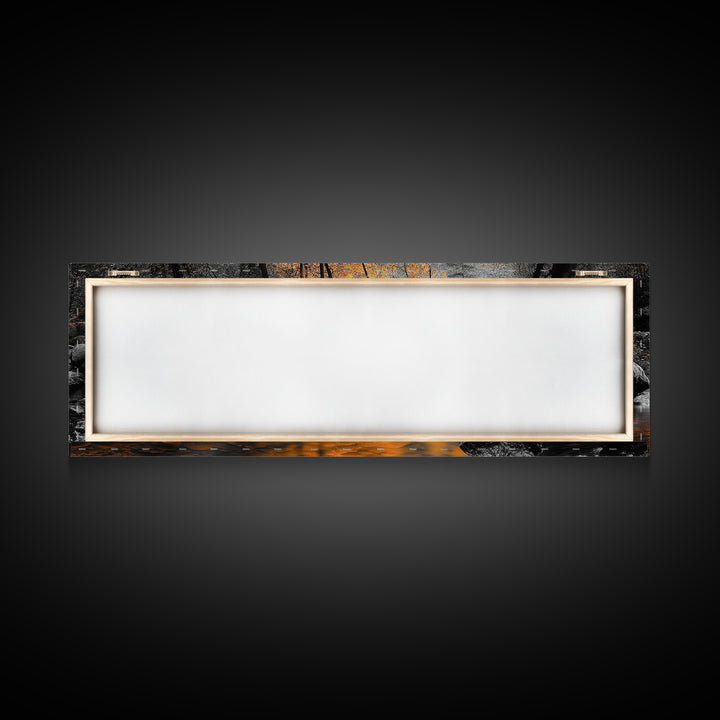 Autumn River Scene, Fall Forest Landscape, Tranquil Waters, Framed Canvas Print, Rustic Wall Art, Cabin Decor, Moody Photography