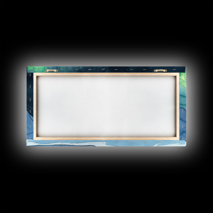 Snowy Owl Northern Lights Canvas Print, Aurora Mountain Wall Art, Whimsical Wildlife Art, Nursery Kids Room Decor Gift For Her