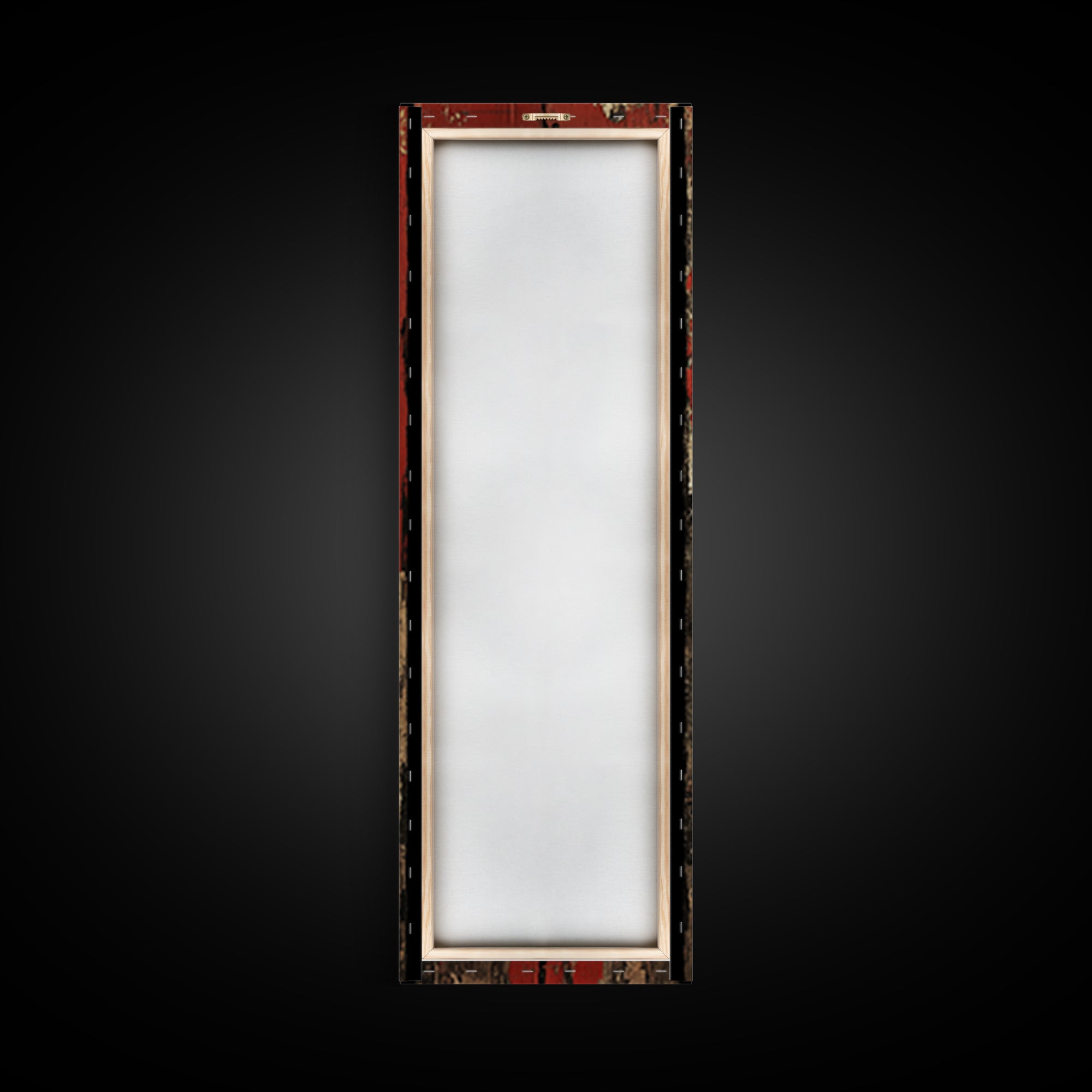 Rustic Red Door With White Sun Wall Art, Weathered Japanese Texture Print, Narrow Vertical Decor, Wabi Sabi Canvas Print