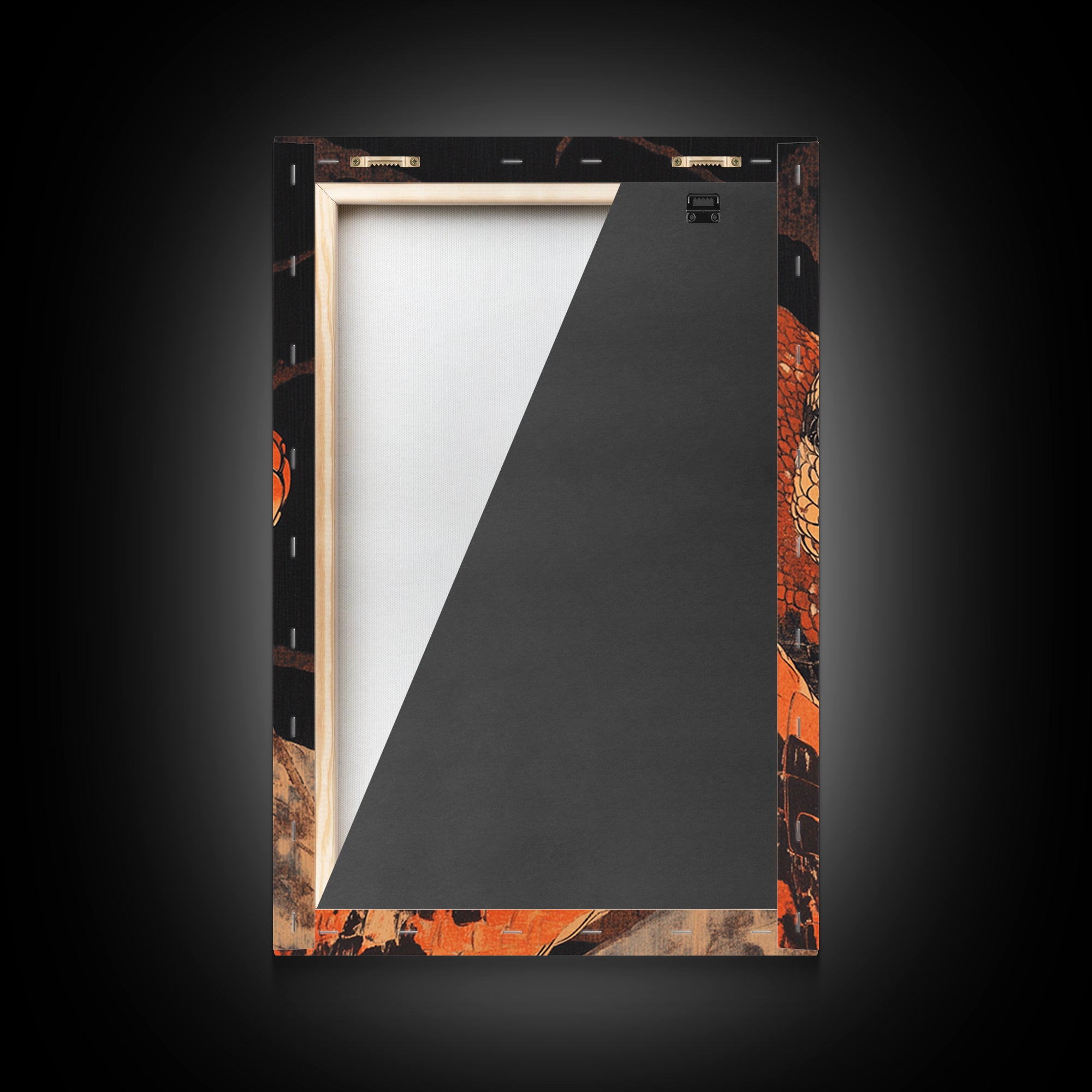 Orange Snake Portrait Framed Canvas Print, Dark Reptile Animal Wall Art, Gothic Wildlife Decor, Gift For Him, Man Cave Decor
