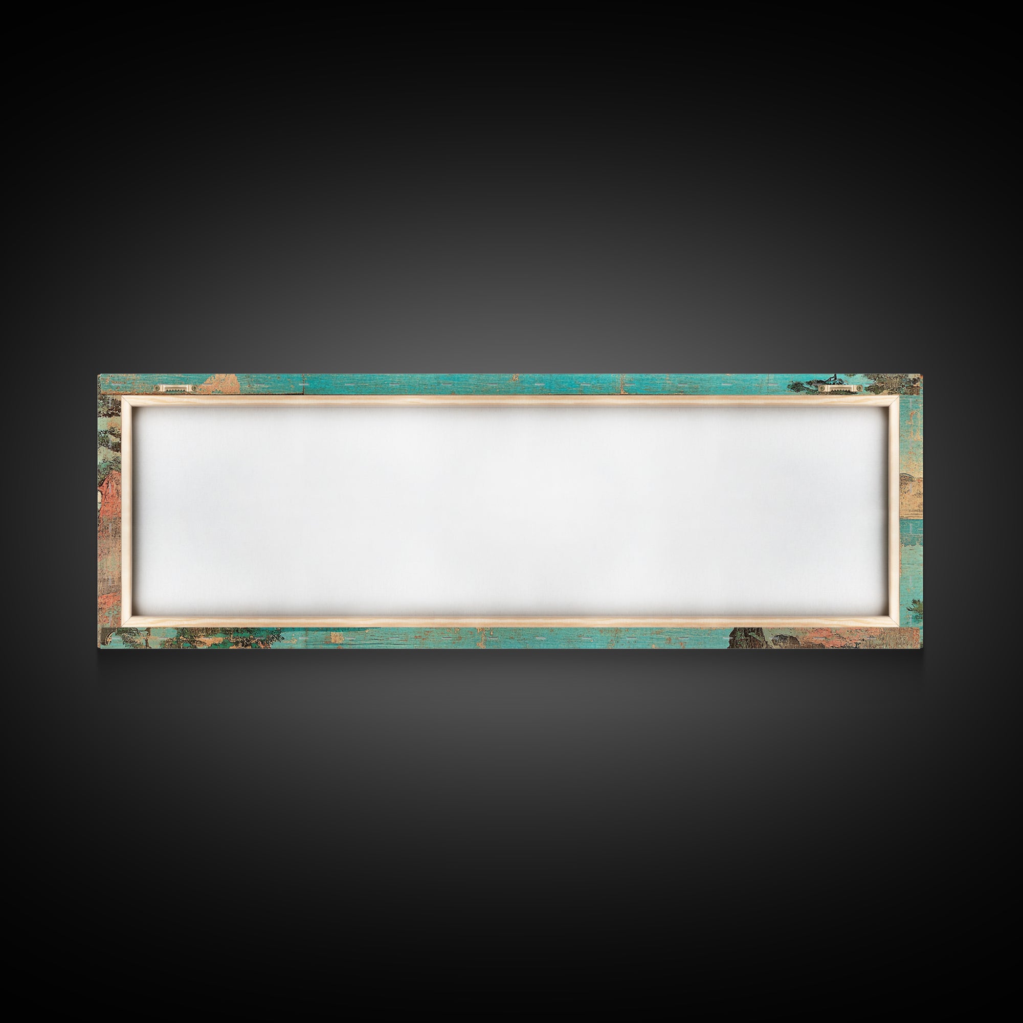 Turquoise Japanese Sea Sunset Framed Canvas Print, Coastal Landscape Wall Decor, Minimalist Panoramic Living Room Art Print