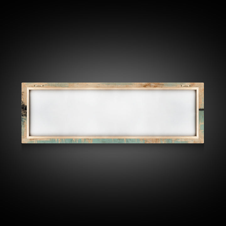 Red Sun Over Serene Teal Lake Wall Art, Japanese Landscape Print, Panoramic Canvas, Japandi Living Room Decor, Coastal Home Decor