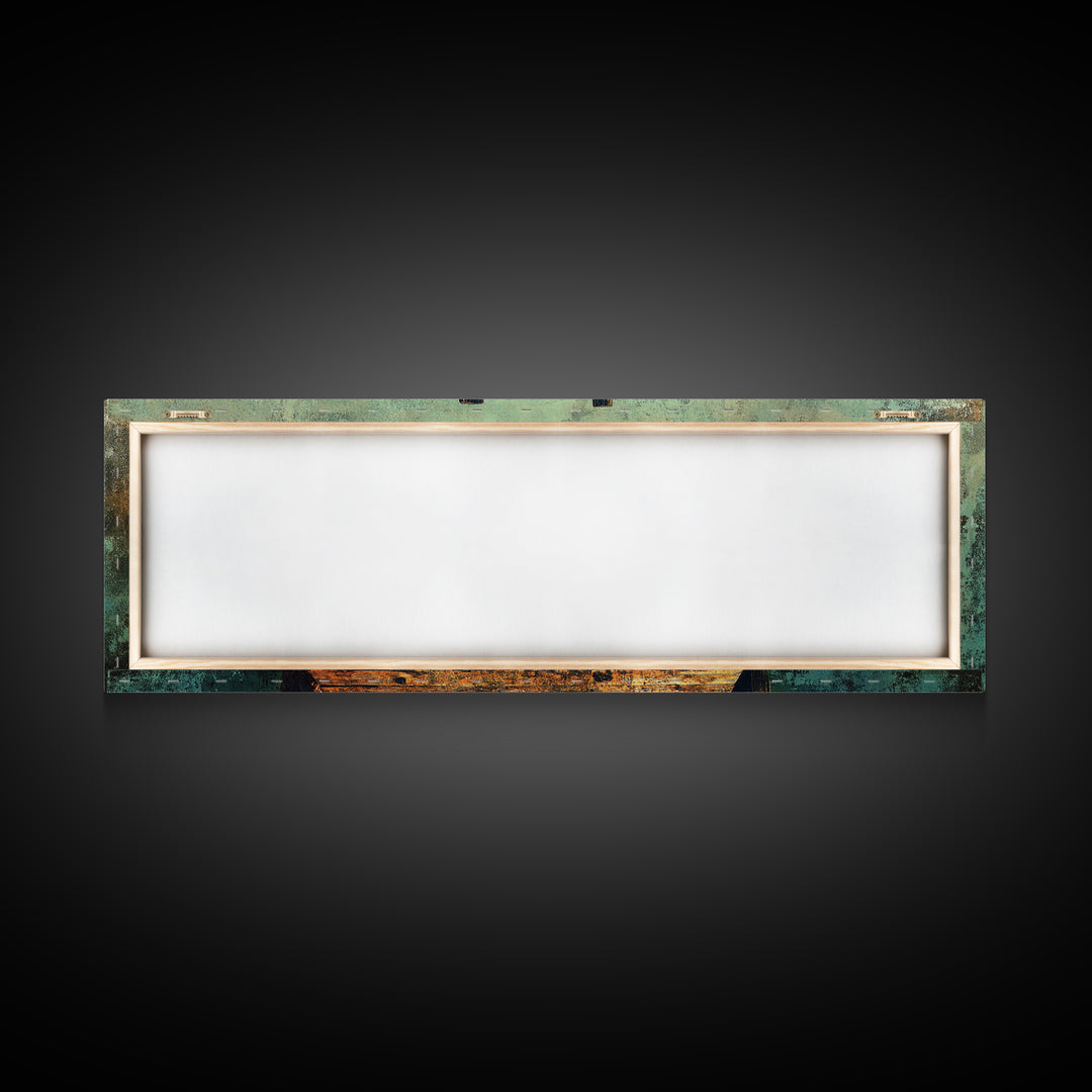 Weathered Wooden Dock Over Teal Water Wall Art, Panoramic Canvas Print, Lake House Decor, Nautical Living Room Art Coastal Decor