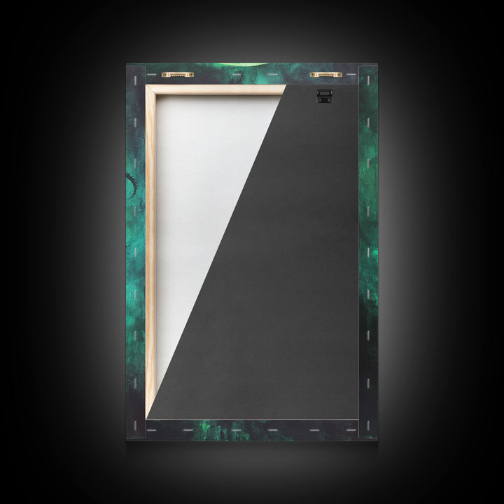 Green Moon Dragon Castle Framed Canvas Print, Gothic Dark Fantasy Wall Art For Moody Bedroom Decor Halloween Gift For Him