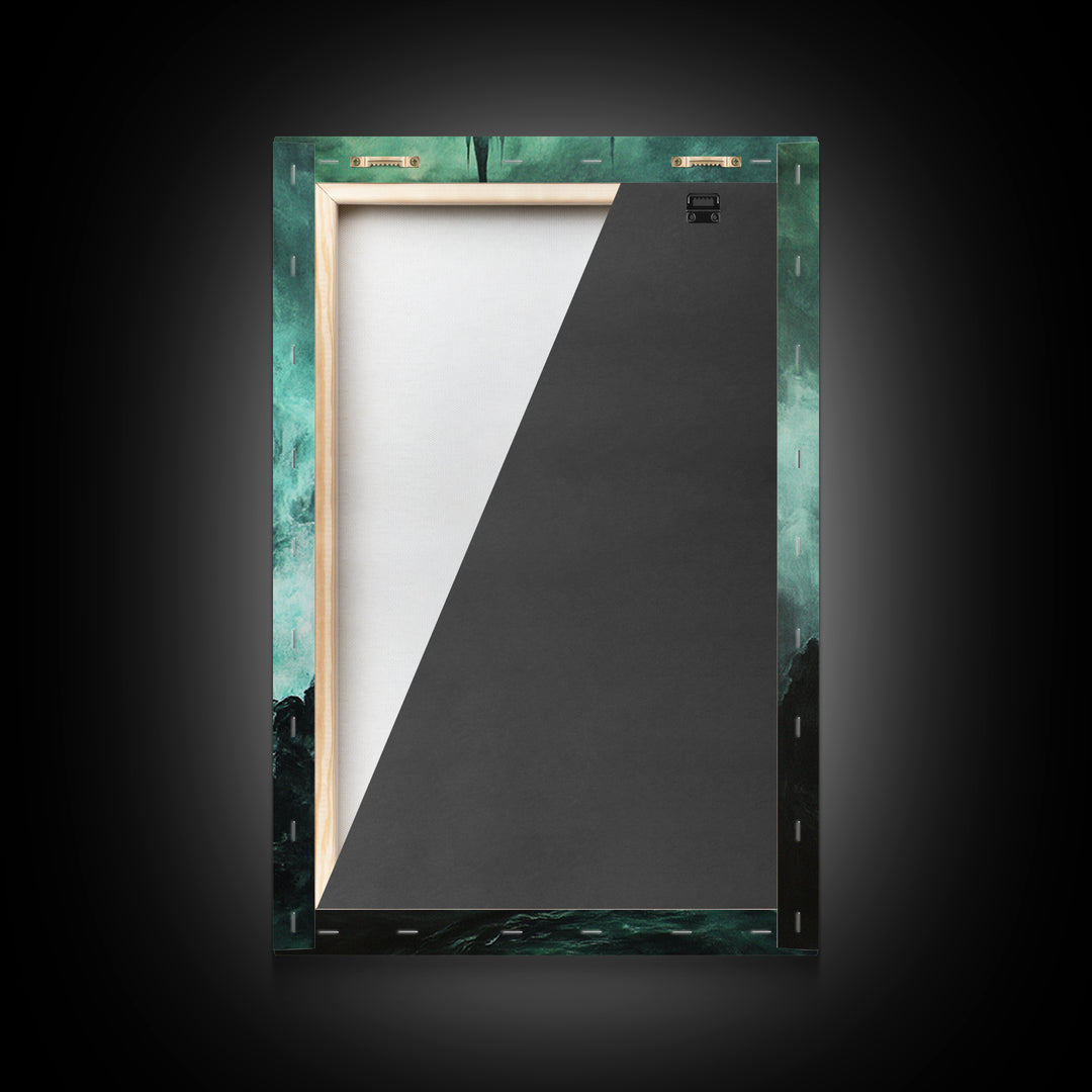 Haunted Gothic Cathedral In Emerald Mist Wall Art, Dark Academia Decor, Fantasy Architecture, Moody Framed Canvas Print, Gift