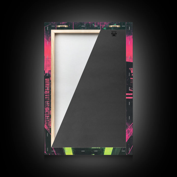 Cyberpunk Samurai On Neon Rooftop Wall Art, Futuristic Cityscape Poster, Pink Green Sci Fi Gaming Room Decor For Him Gift