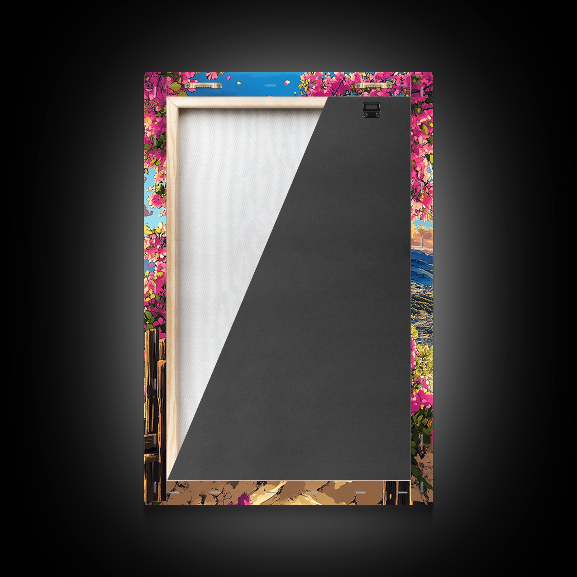 Samurai On Sunny Flower Framed Beach Canvas Print, Coastal Wall Art, Tropical Sunset Poster, Beach House Living Room Decor
