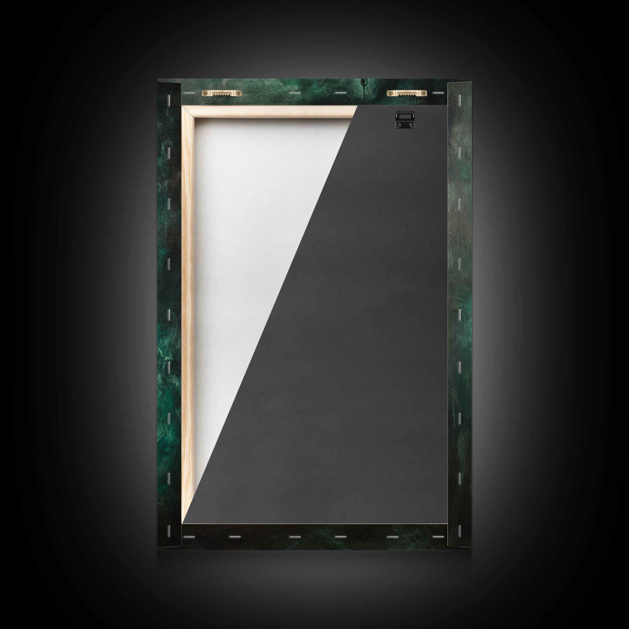Dark Emerald Spire And Lone Wanderer Wall Art, Gothic Fantasy Canvas Print, Moody Surreal Landscape, Dark Academia Decor