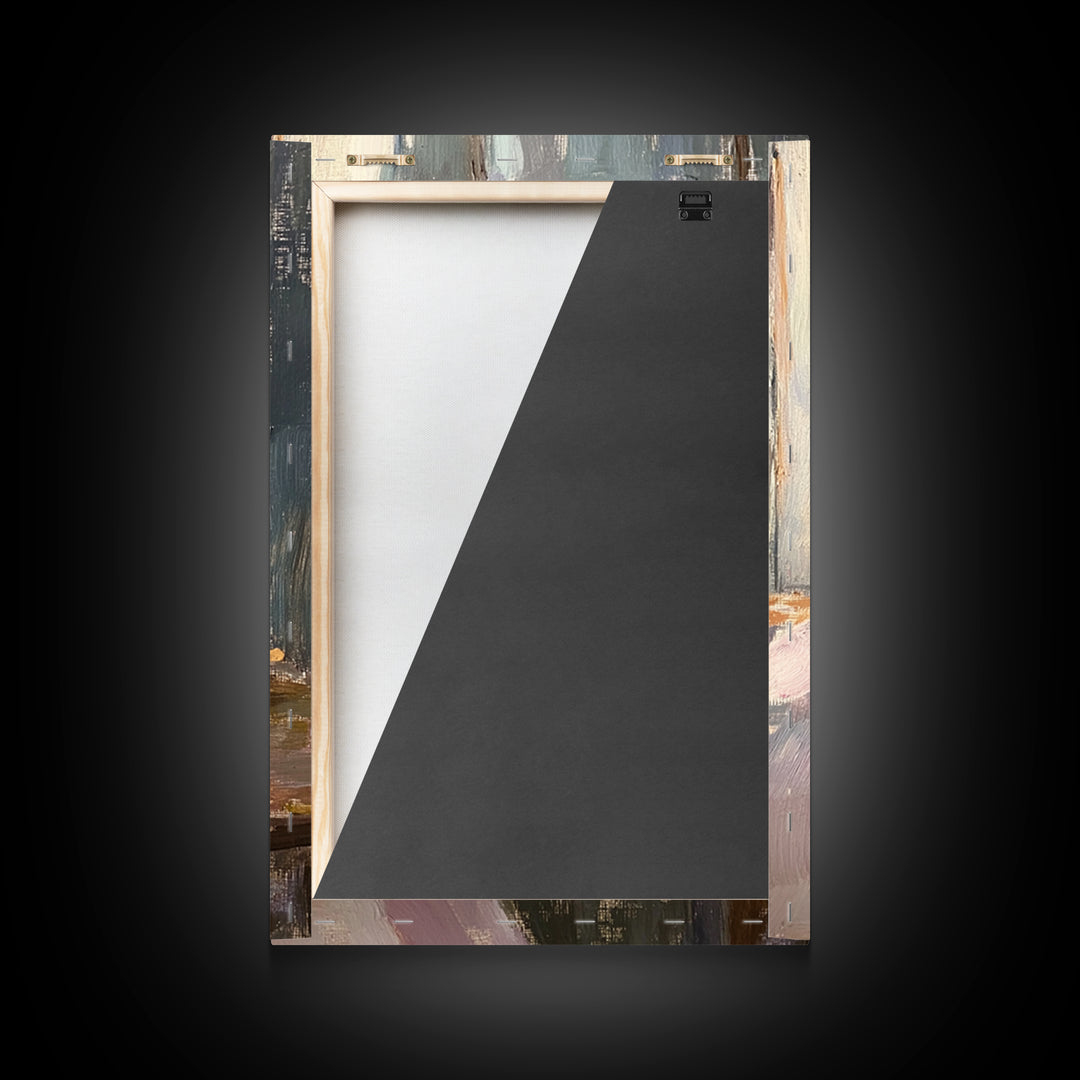 Shallow Ceramic Bowl On Linen Framed Canvas Print, Minimalist Kitchen Wall Art, Neutral Home Decor, Moody Still Life Painting