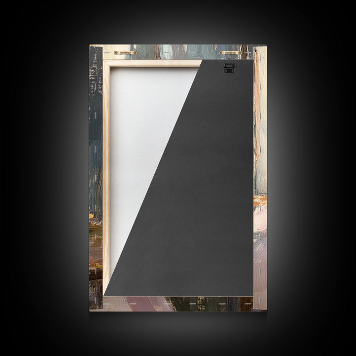 Shallow Ceramic Bowl On Linen Framed Canvas Print, Minimalist Kitchen Wall Art, Neutral Home Decor, Moody Still Life Painting