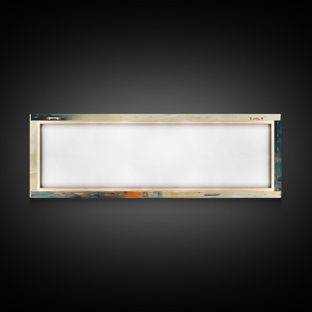 Hourglass Sunset Still Life Wall Art, Long Horizontal Canvas, Neutral Coastal Decor, Abstract Painting, Living Room Print