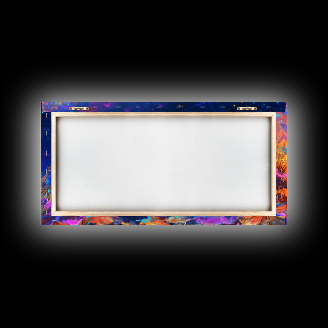 Colorful Dinosaur Skeleton Wall Art, Cosmic Fossil Fantasy Painting, Vibrant Science Decor, Kids Room Canvas Print, Dinosaur Gift