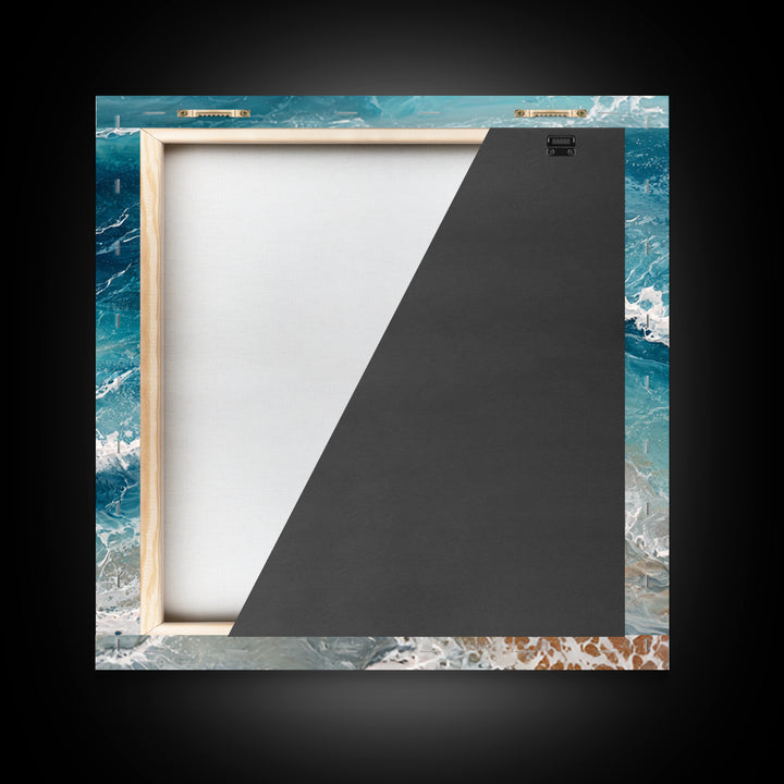 Serene Ocean Tide Seen from Above Framed Canvas Print, Above Bed Art, Photography Prints, Bedroom Decor, Oil Painting, Serenity, ABA-1x1-21