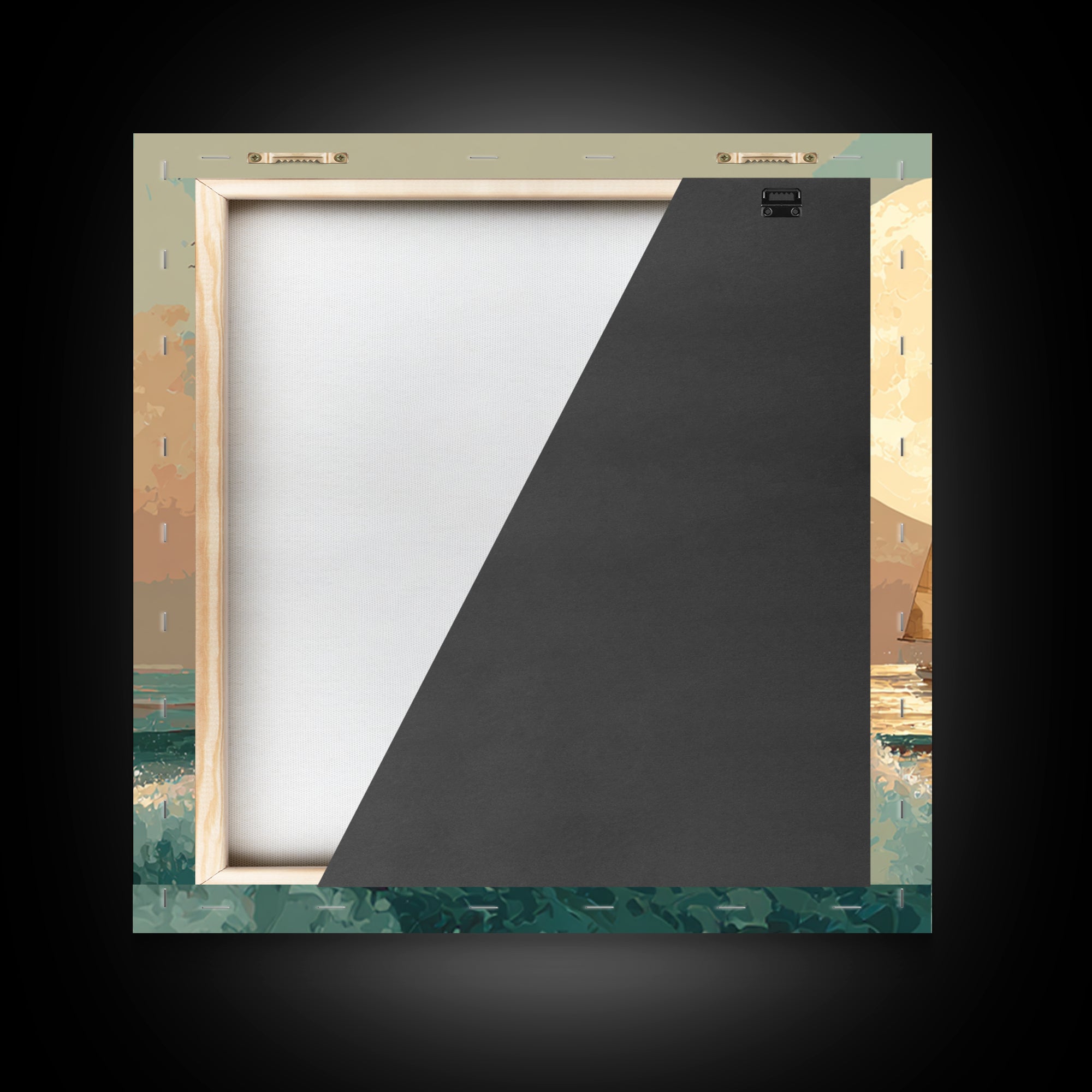 Quiet Moon over a Calm Ocean Horizon Framed Canvas Print, Above Bed Art, Living Room Decor, Bedroom Decor, Oil Painting, ABA-1x1-27