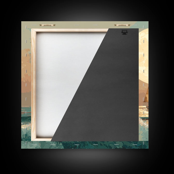 Quiet Moon over a Calm Ocean Horizon Framed Canvas Print, Above Bed Art, Living Room Decor, Bedroom Decor, Oil Painting, ABA-1x1-27