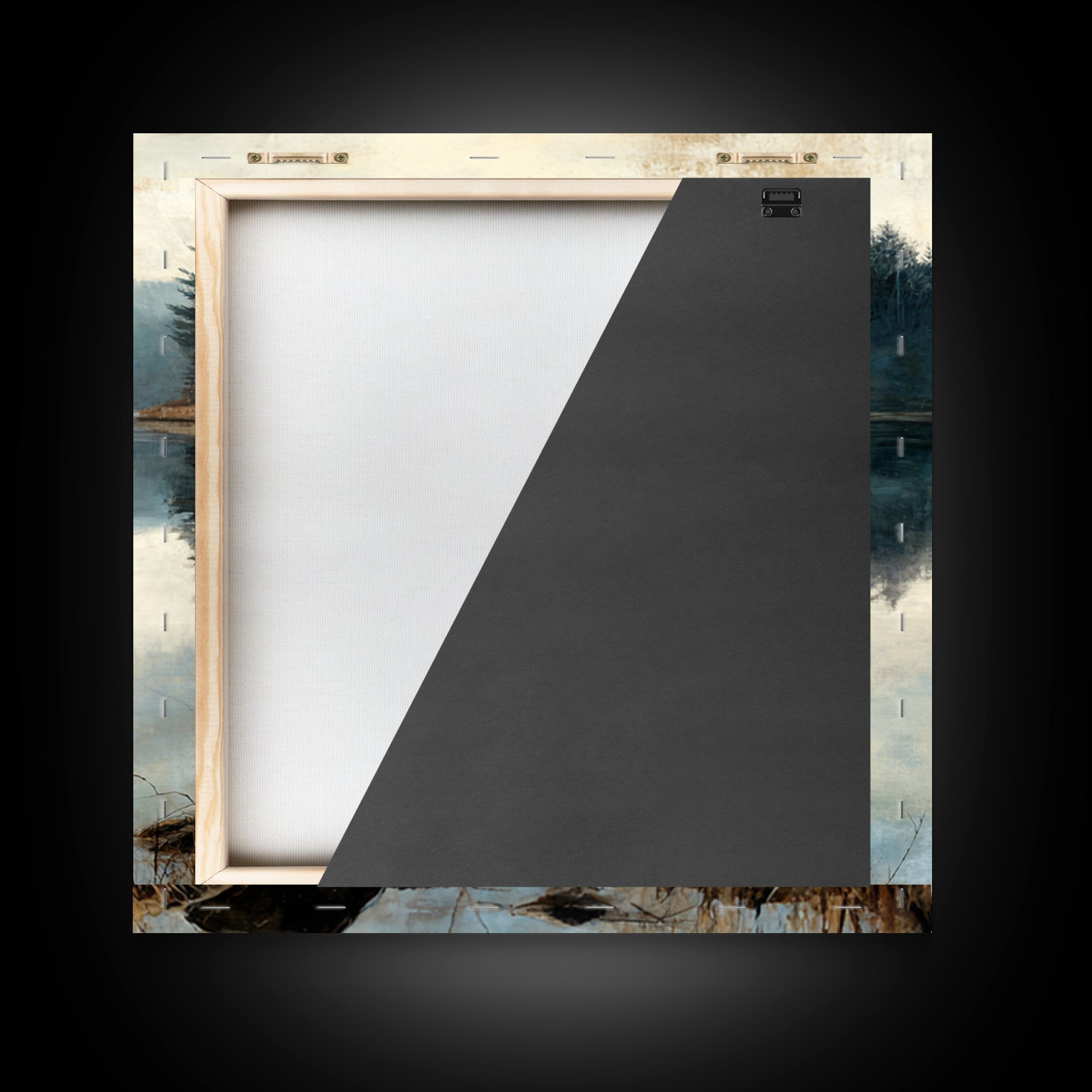 Calming Lake Reflection Framed Canvas Print, Above Bed Art, Fine Art Print, Bedroom Decor, Oil Painting, Serenity, Digital Art, ABA-1x1-83