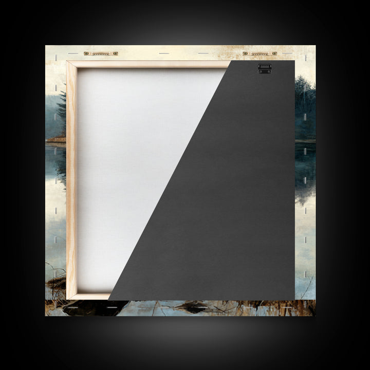 Calming Lake Reflection Framed Canvas Print, Above Bed Art, Fine Art Print, Bedroom Decor, Oil Painting, Serenity, Digital Art, ABA-1x1-83