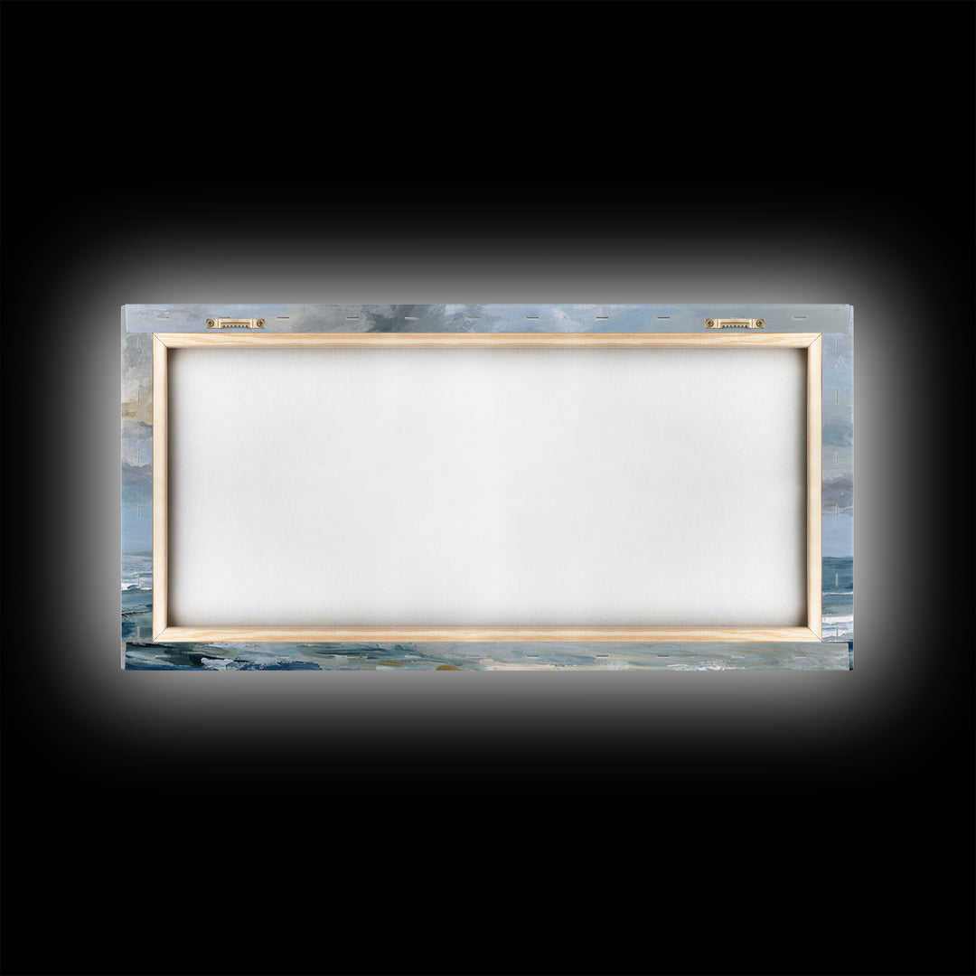Quiet Moon over a Calm Ocean Horizon Framed Canvas Print, Above Bed Art, Bedroom Wall Decor, Bedroom Decor, Oil Painting, ABA-2x1-95